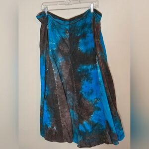 Y2K Phool Embellished Tie Dye Boho Hippie Witchy Festival Maxi Skirt, Size 2X